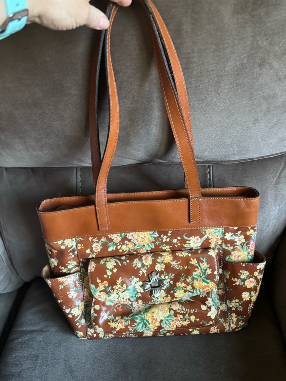 Patricia Nash Brown Floral Leather-Trim Tote